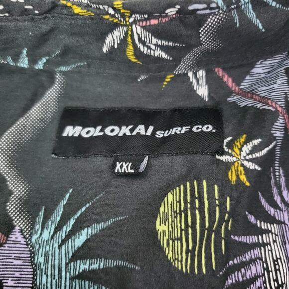 Molokai Surf Co Shirt Adult XXL Black Floral Print Mens Short Sleeve Hawaiian - Picture 3 of 6